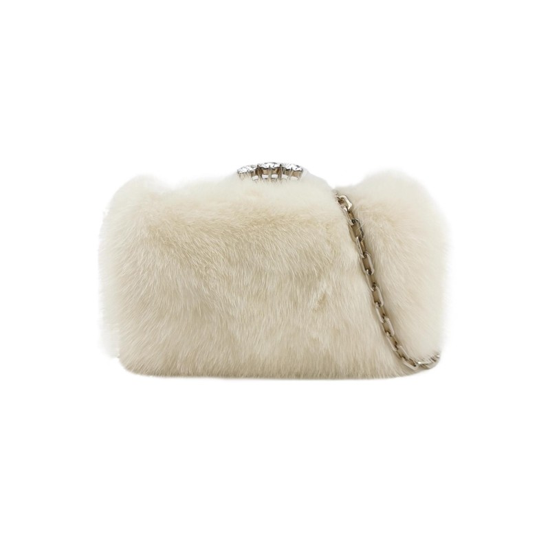 Prada 毛絨白色水鑽裝飾鏈條-0