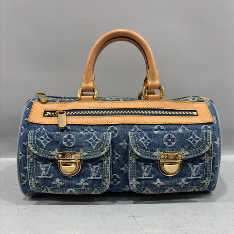 LV M95019 牛仔丹寧 雙口袋 金釦 手提包 波士頓包 SPEEDY 拉鍊包