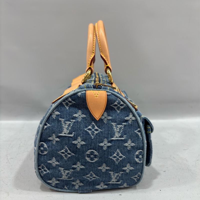 LV M95019 牛仔丹寧 雙口袋 金釦 手提包 波士頓包 SPEEDY 拉鍊包-1