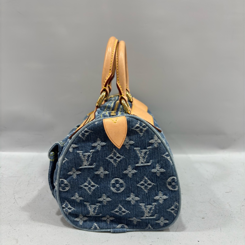 LV M95019 牛仔丹寧 雙口袋 金釦 手提包 波士頓包 SPEEDY 拉鍊包-3
