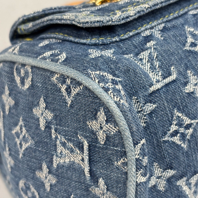 LV M95019 牛仔丹寧 雙口袋 金釦 手提包 波士頓包 SPEEDY 拉鍊包-5