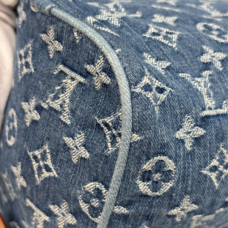 LV M95019 牛仔丹寧 雙口袋 金釦 手提包 波士頓包 SPEEDY 拉鍊包-7