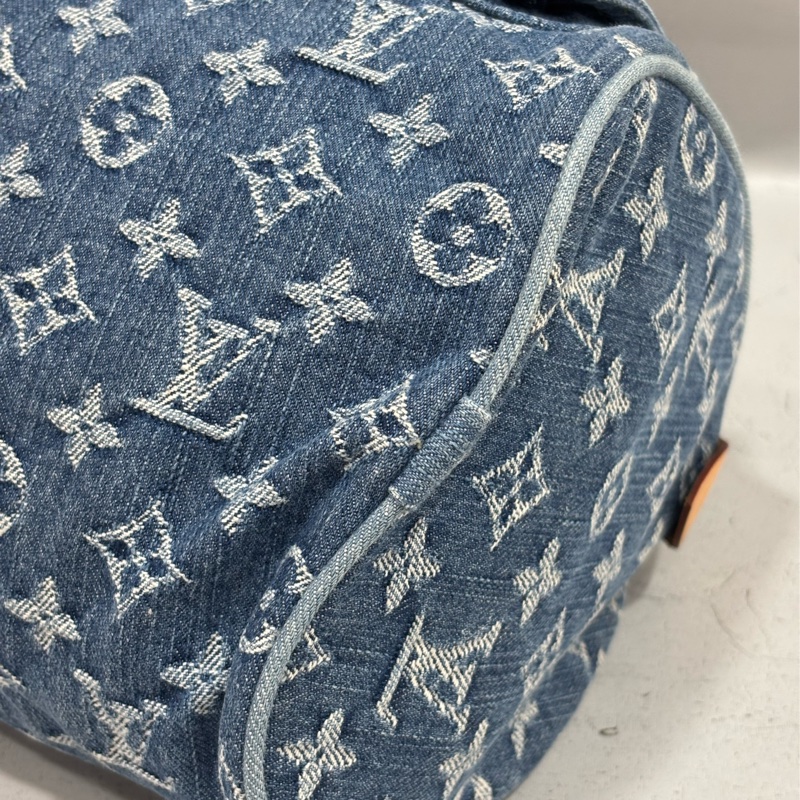 LV M95019 牛仔丹寧 雙口袋 金釦 手提包 波士頓包 SPEEDY 拉鍊包-9