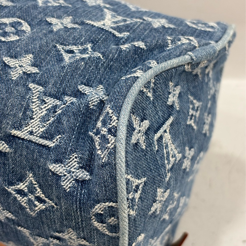LV M95019 牛仔丹寧 雙口袋 金釦 手提包 波士頓包 SPEEDY 拉鍊包-10