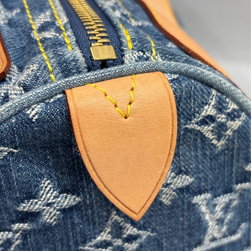 LV M95019 牛仔丹寧 雙口袋 金釦 手提包 波士頓包 SPEEDY 拉鍊包-11