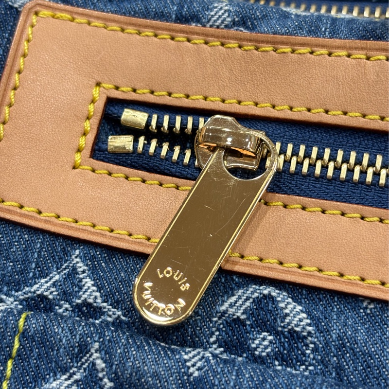 LV M95019 牛仔丹寧 雙口袋 金釦 手提包 波士頓包 SPEEDY 拉鍊包-15