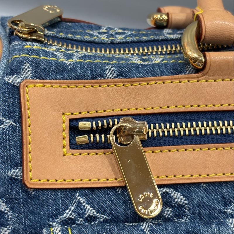 LV M95019 牛仔丹寧 雙口袋 金釦 手提包 波士頓包 SPEEDY 拉鍊包-44