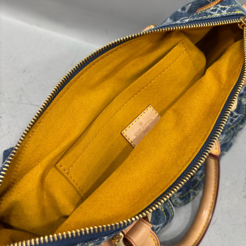 LV M95019 牛仔丹寧 雙口袋 金釦 手提包 波士頓包 SPEEDY 拉鍊包-61