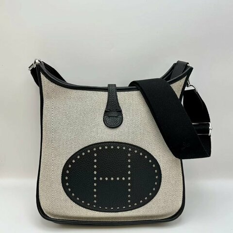 HERMES 黑白熊貓伊芙琳29肩背斜背包29*30*9 98新配件塵袋