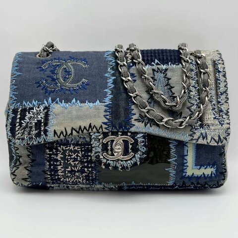 CHANEL 牛仔拼接cf肩背斜背乞丐包30*21*7 98新配件塵袋
