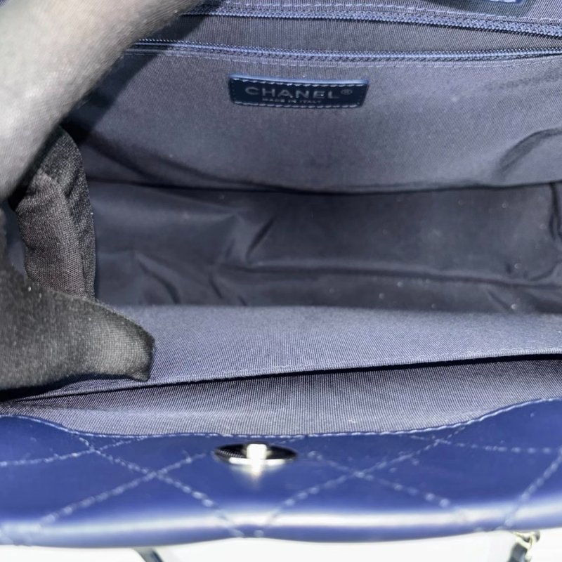 CHANEL 藍銀菱格紋手提托特包33*27*16 98新配件保卡-1