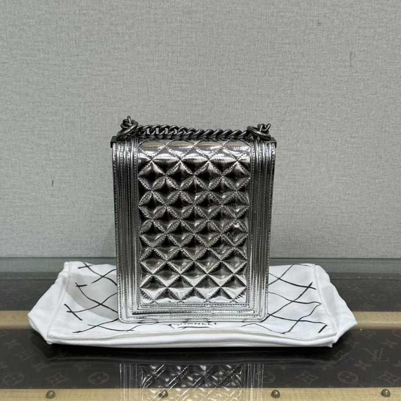 CHANEL 銀色leboy肩背斜背鏈條包16*19*5 全新閒置配件塵袋保卡-5