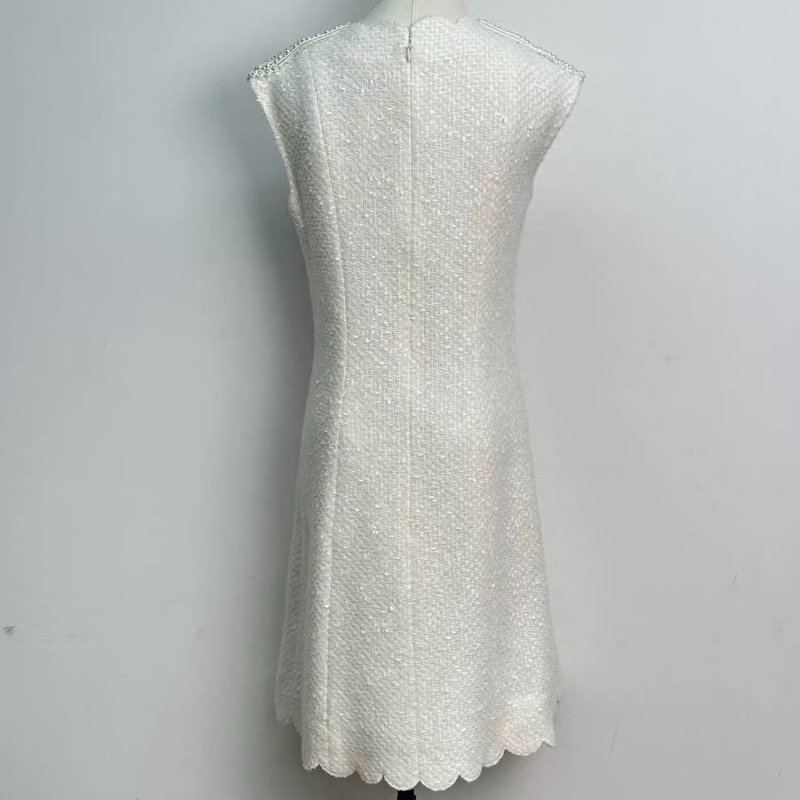 CHANEL 38號馬術系列白色荷葉邊連身裙 98新 衣長91肩寬42胸圍86-6