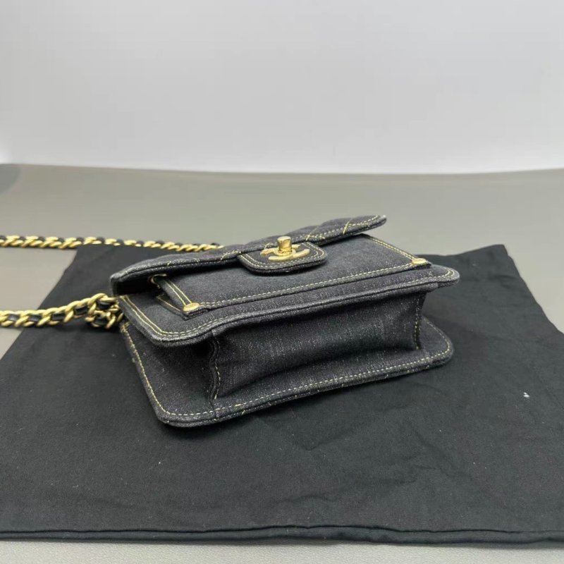 CHANEL 23S牛仔肩背斜背豆腐包19*14*6 98新配件盒子塵袋-1