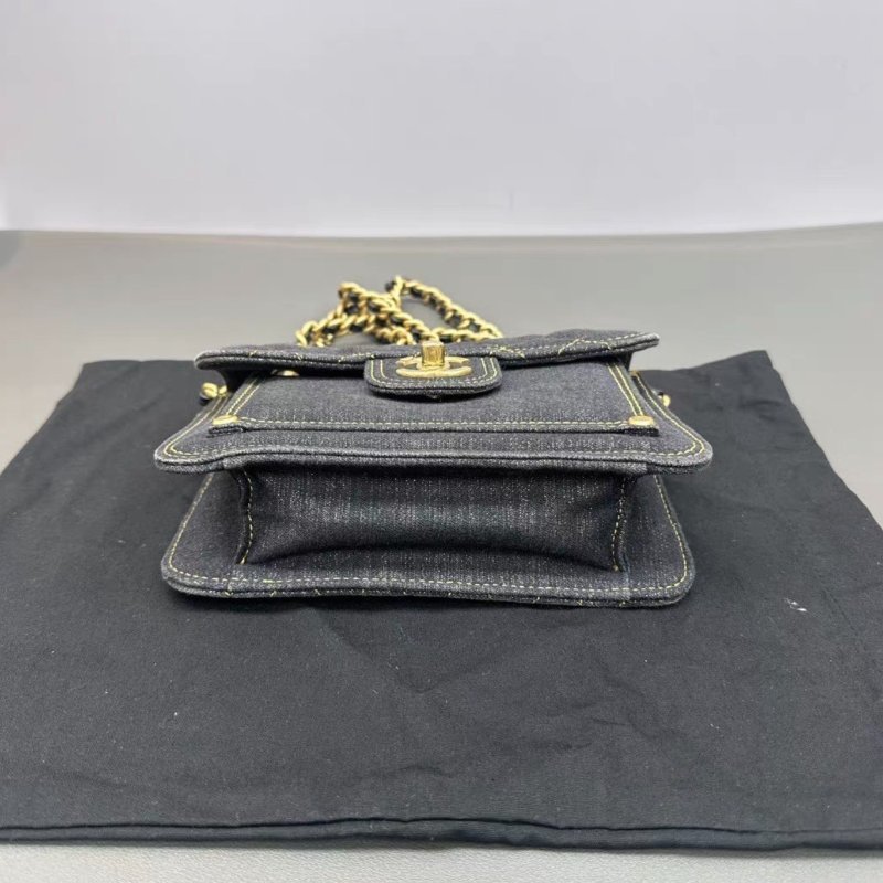 CHANEL 23S牛仔肩背斜背豆腐包19*14*6 98新配件盒子塵袋-2