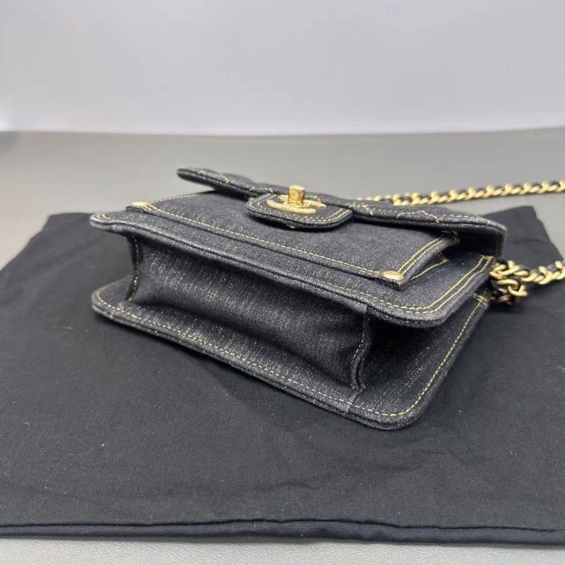 CHANEL 23S牛仔肩背斜背豆腐包19*14*6 98新配件盒子塵袋-3