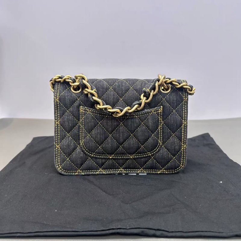 CHANEL 23S牛仔肩背斜背豆腐包19*14*6 98新配件盒子塵袋-4