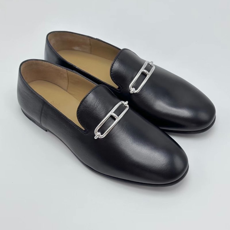 HERMES 黑銀豬鼻子男款樂福鞋40號 全新閒置配件盒子塵袋-1