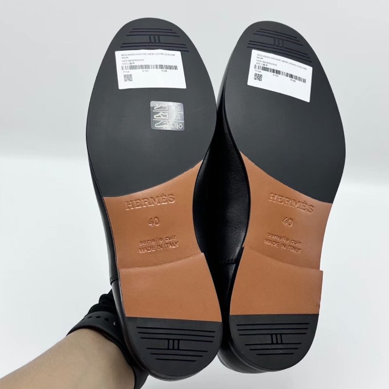 HERMES 黑銀豬鼻子男款樂福鞋40號 全新閒置配件盒子塵袋-3