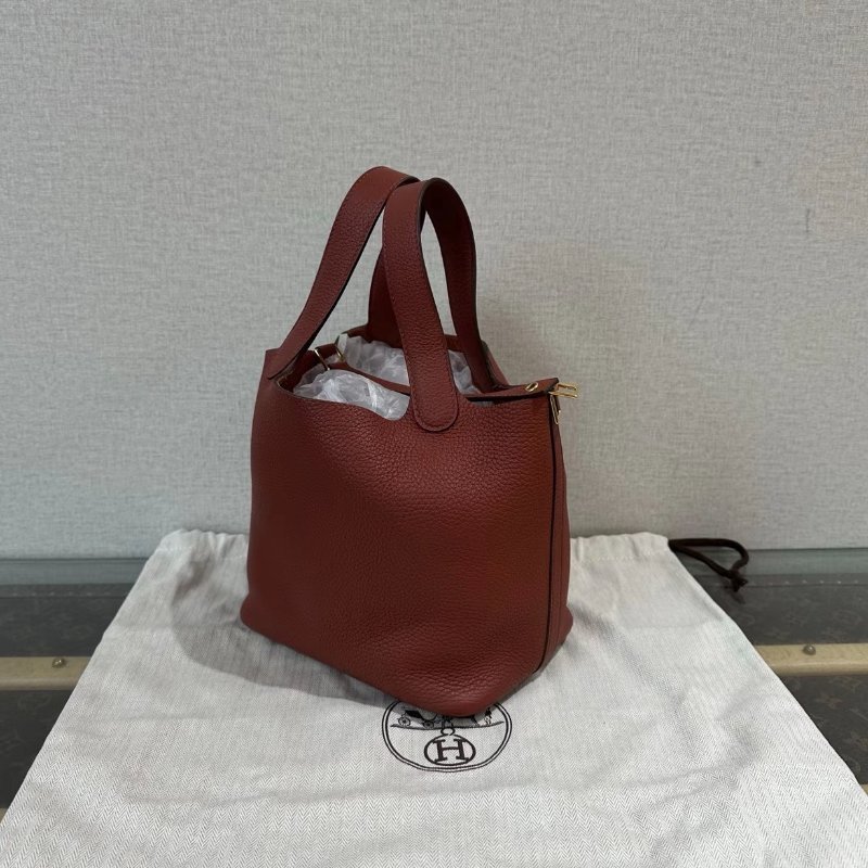 HERMES 南瓜色菜籃子18手提袋 18*18*13 98新配件盒子塵袋鑰匙鎖-1