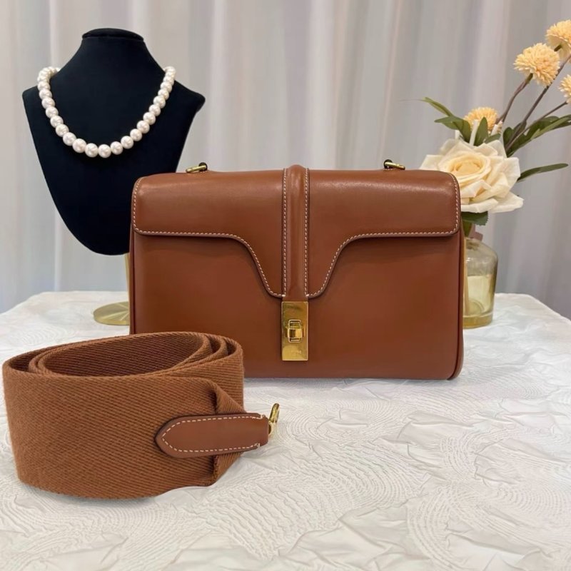 Celine teen soft 16 焦糖色全皮斜背包23.5*15*9 99新配件塵袋-0