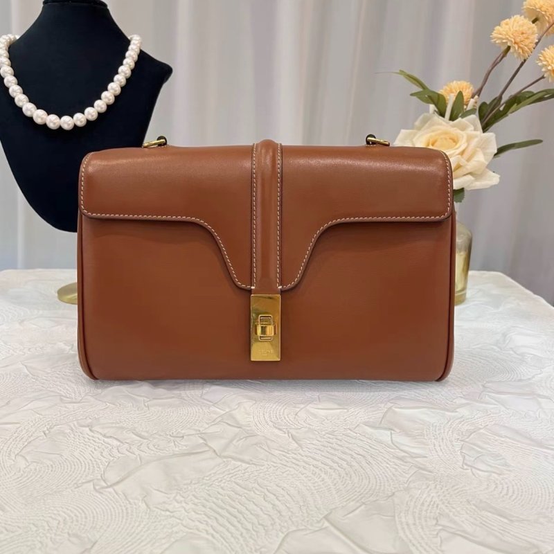 Celine teen soft 16 焦糖色全皮斜背包23.5*15*9 99新配件塵袋-5