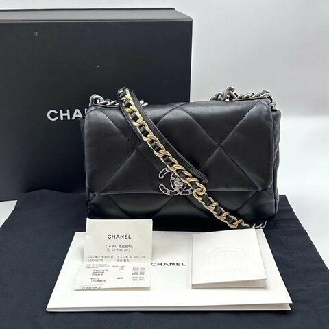 CHANEL 19bag黑銀小號芯片手提26*17*8 99新配件盒子塵袋購證