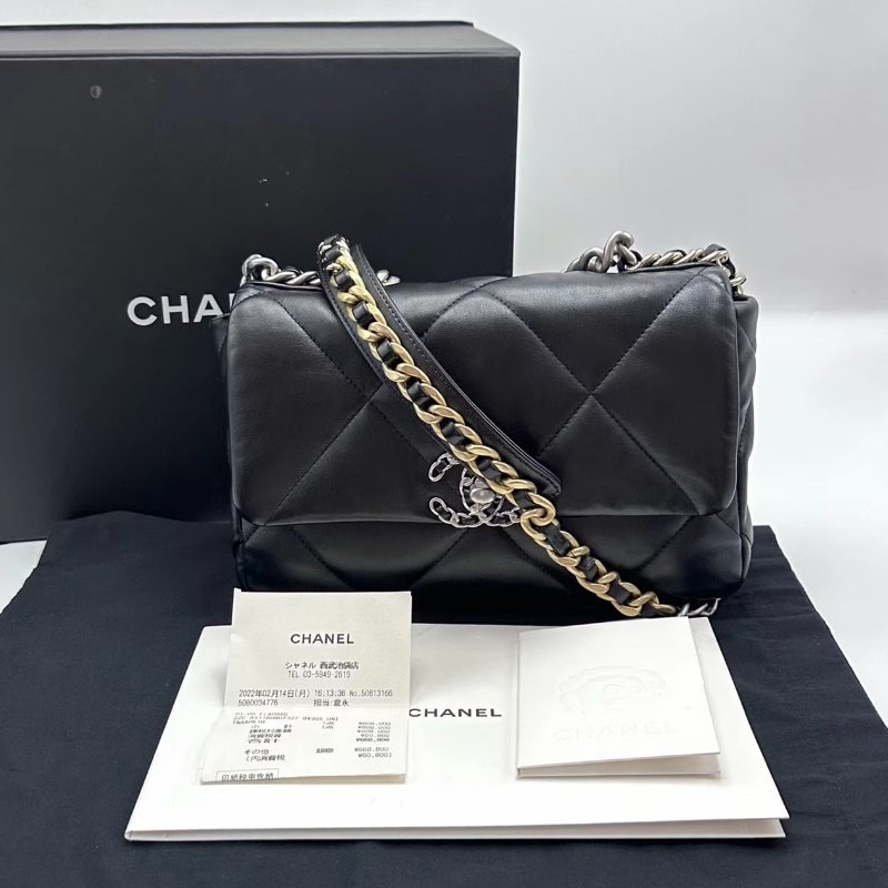 CHANEL 19bag黑銀小號芯片手提26*17*8 99新配件盒子塵袋購證-0