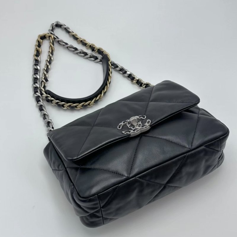 CHANEL 19bag黑銀小號芯片手提26*17*8 99新配件盒子塵袋購證-2