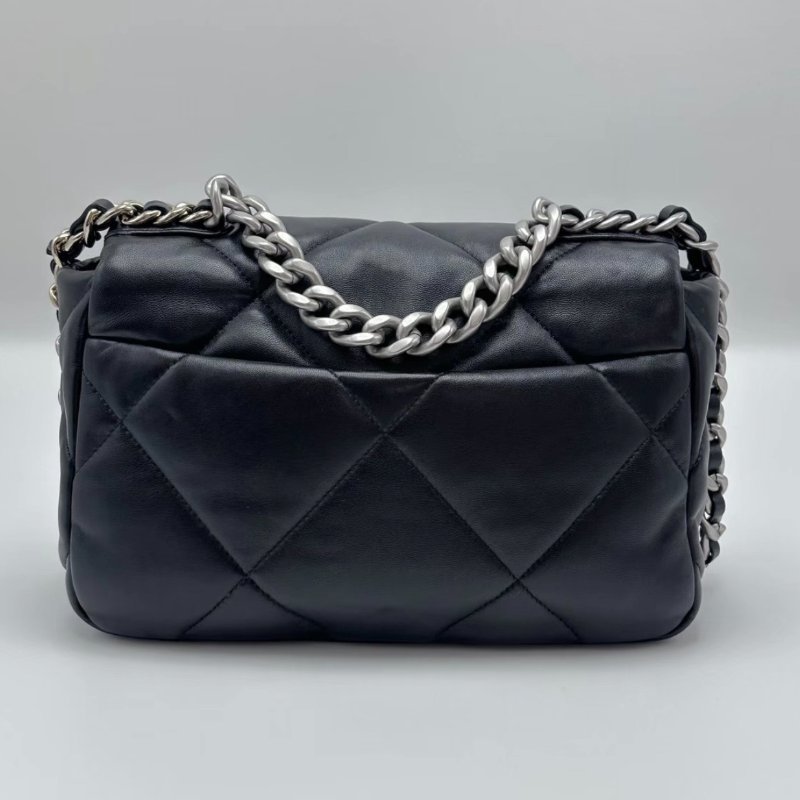 CHANEL 19bag黑銀小號芯片手提26*17*8 99新配件盒子塵袋購證-5