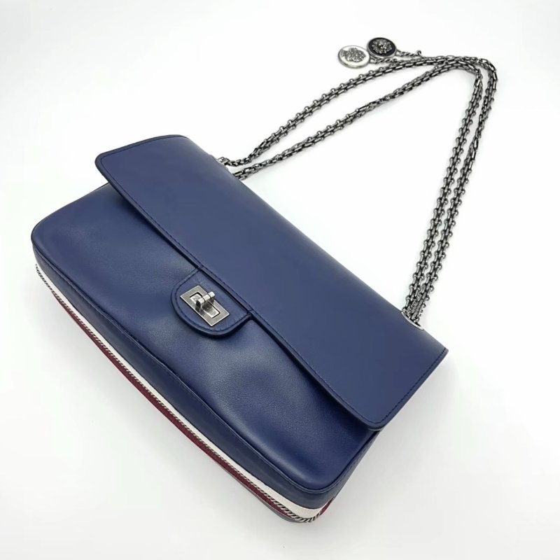 CHANEL 藍色漢堡2.55中號銀幣肩背斜背包28*18*9 98新配件保卡塵袋-4