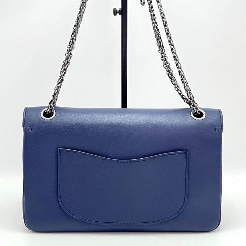 CHANEL 藍色漢堡2.55中號銀幣肩背斜背包28*18*9 98新配件保卡塵袋-5