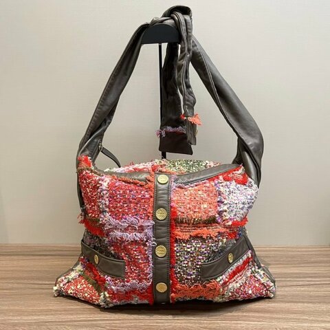 CHANEL 粗花呢拼皮金扣肩背衣服包39*33*4 98新配件塵袋