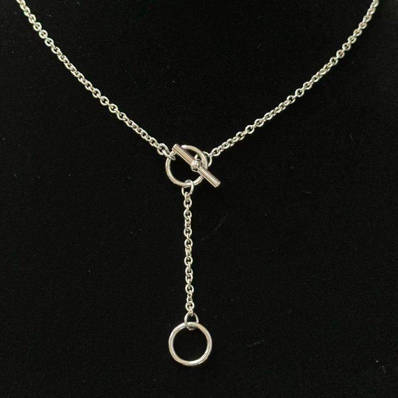 HERMES 純真粉琺瑯豬鼻子項鍊 鏈長48cm 98新配件盒子塵袋-4