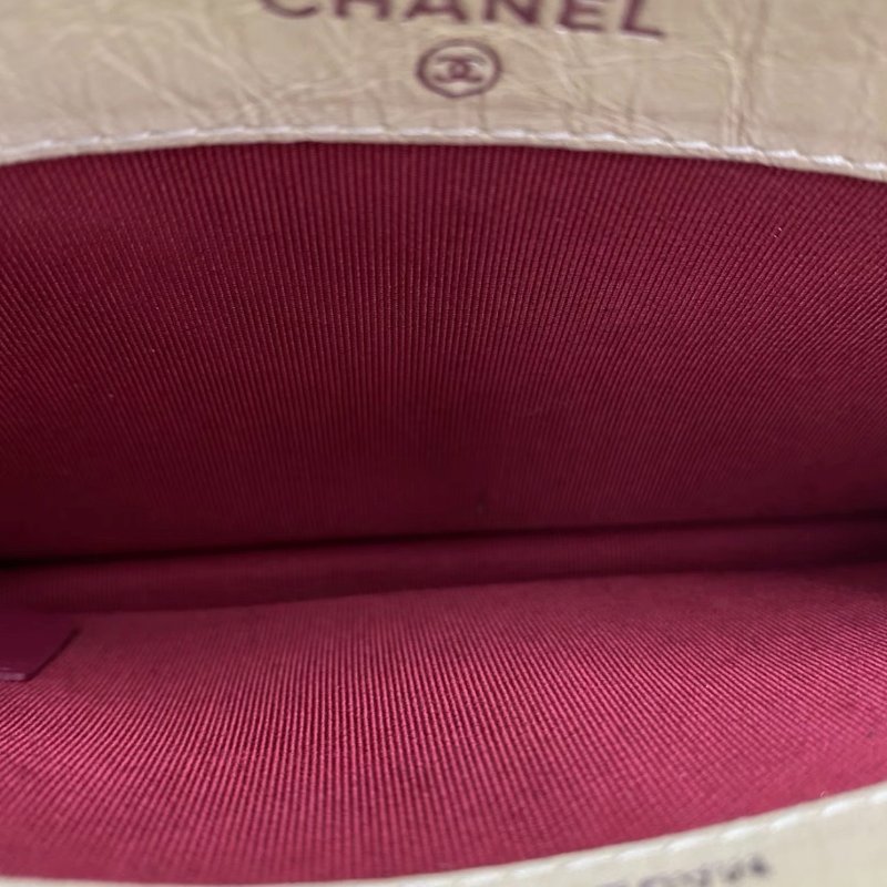 CHANEL 奶茶色拼黑色mini流浪肩背斜背包18.5*10*4 98新配件塵袋保卡-1