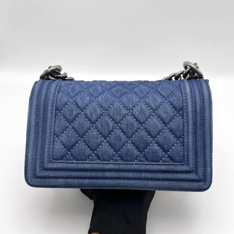 CHANEL 牛仔銀扣Leboy小號肩背斜背鏈條包20*12*6 98新配件塵袋-5