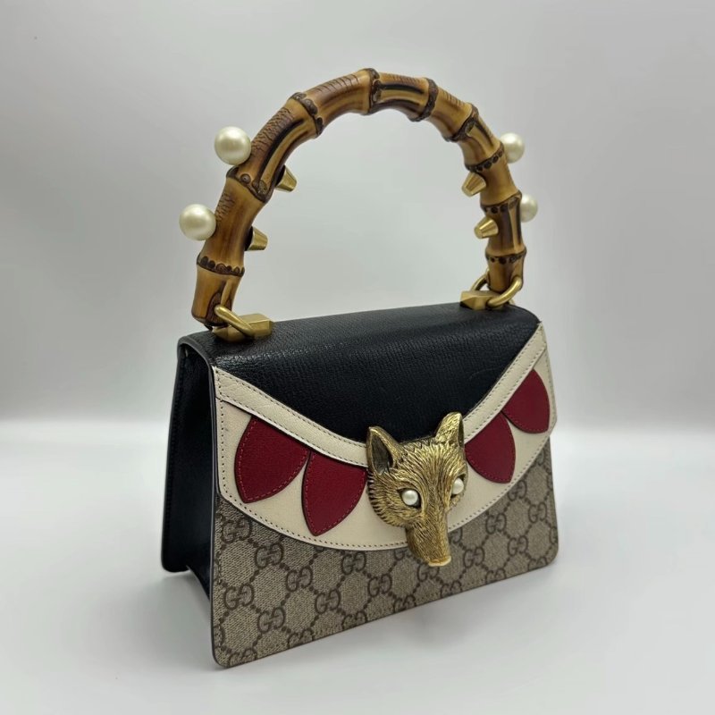 GUCCI 限量款老花狐狸珍珠竹節手柄肩背斜背包20.5*14*9 98新配件塵袋-1