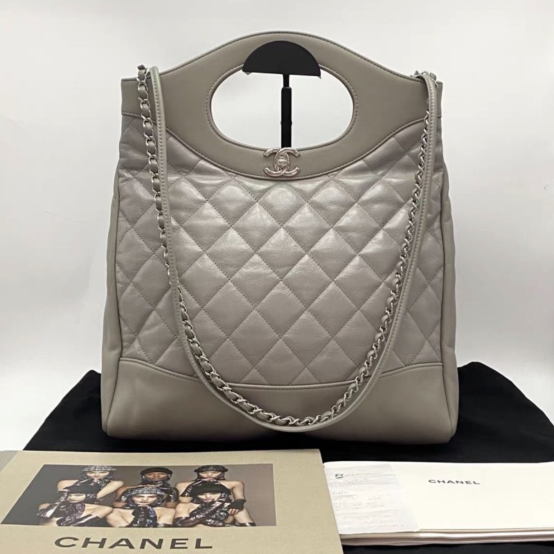 CHANEL 灰色31bag手提肩背包30*41*9 98新配件塵袋購證-0