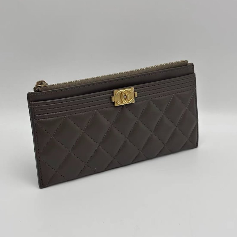 CHANEL 灰綠色leboy子母長款錢包卡包 19.5*10*0.5 98新-1