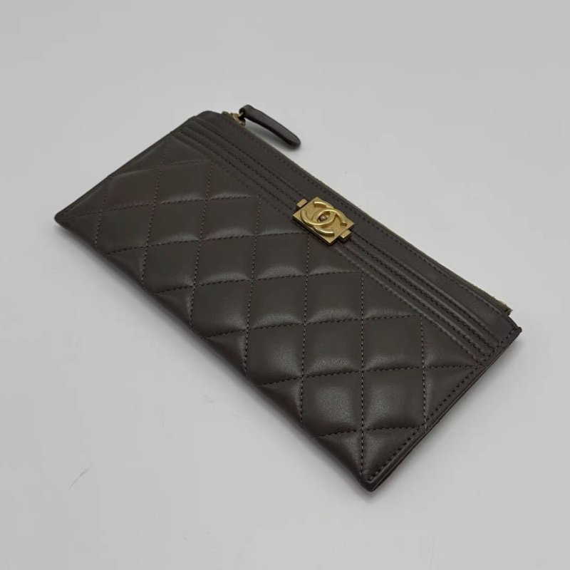 CHANEL 灰綠色leboy子母長款錢包卡包 19.5*10*0.5 98新-2