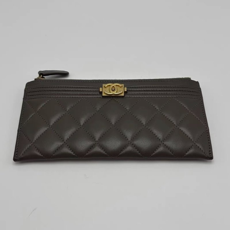 CHANEL 灰綠色leboy子母長款錢包卡包 19.5*10*0.5 98新-3