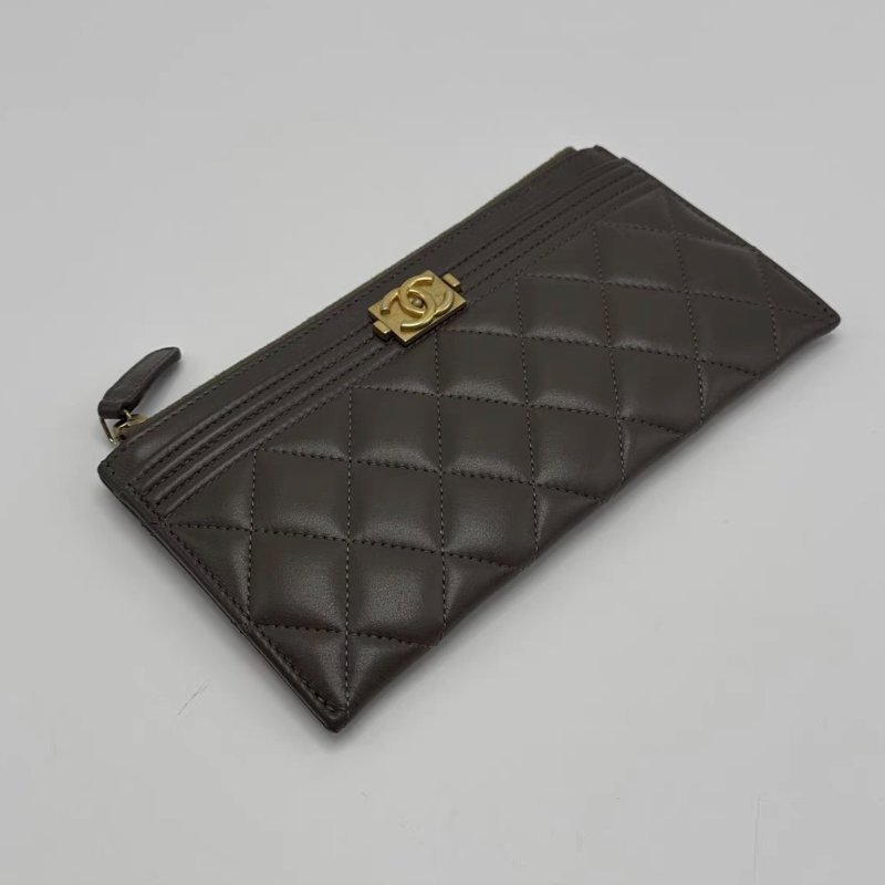 CHANEL 灰綠色leboy子母長款錢包卡包 19.5*10*0.5 98新-4