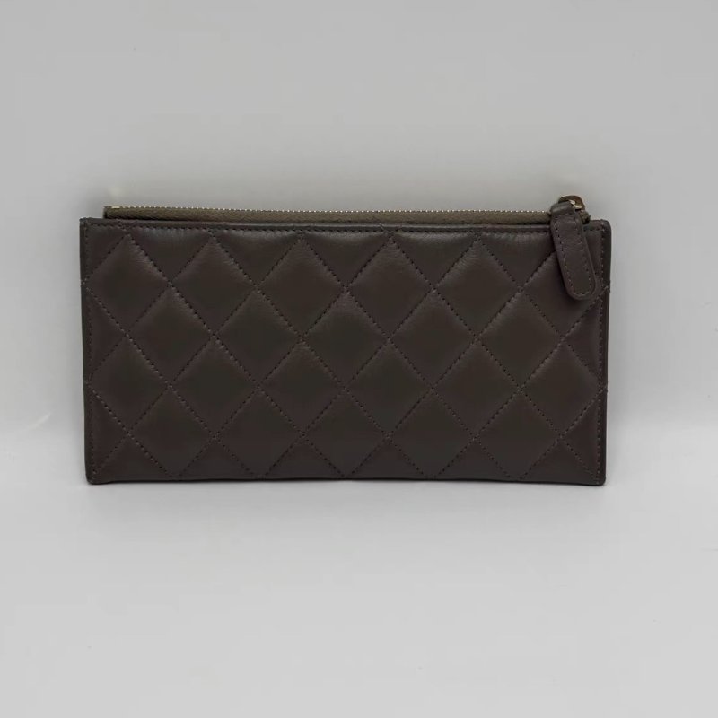 CHANEL 灰綠色leboy子母長款錢包卡包 19.5*10*0.5 98新-5