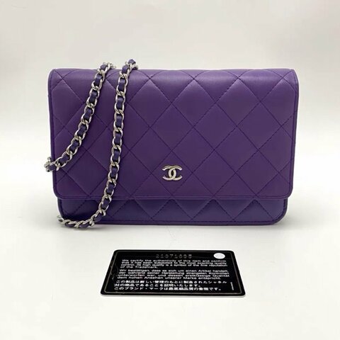 CHANEL 紫色羊皮woc肩背斜背包19*12.5*3 98新配件保卡塵袋
