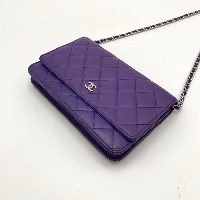 CHANEL 紫色羊皮woc肩背斜背包19*12.5*3 98新配件保卡塵袋-2
