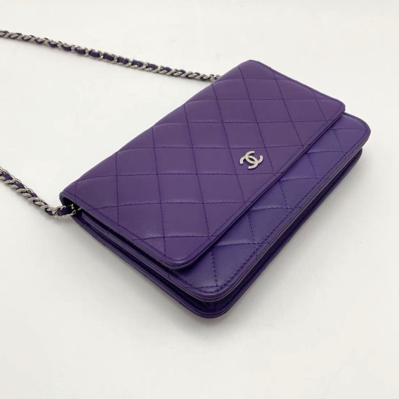 CHANEL 紫色羊皮woc肩背斜背包19*12.5*3 98新配件保卡塵袋-4