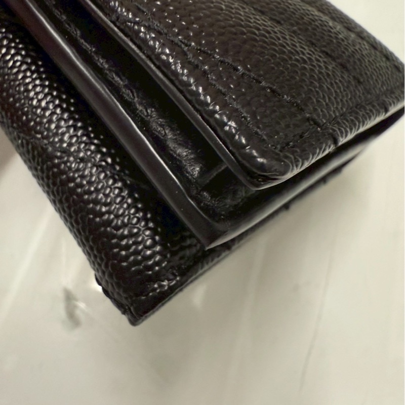 正品 二手 【YSL】Monogram 荔枝皮 皮革 三折開釦 短夾 卡夾 零錢包 黑色 金色-14