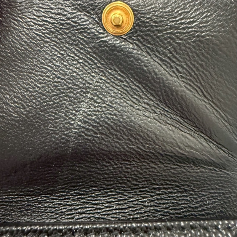 正品 二手 【YSL】Monogram 荔枝皮 皮革 三折開釦 短夾 卡夾 零錢包 黑色 金色-33