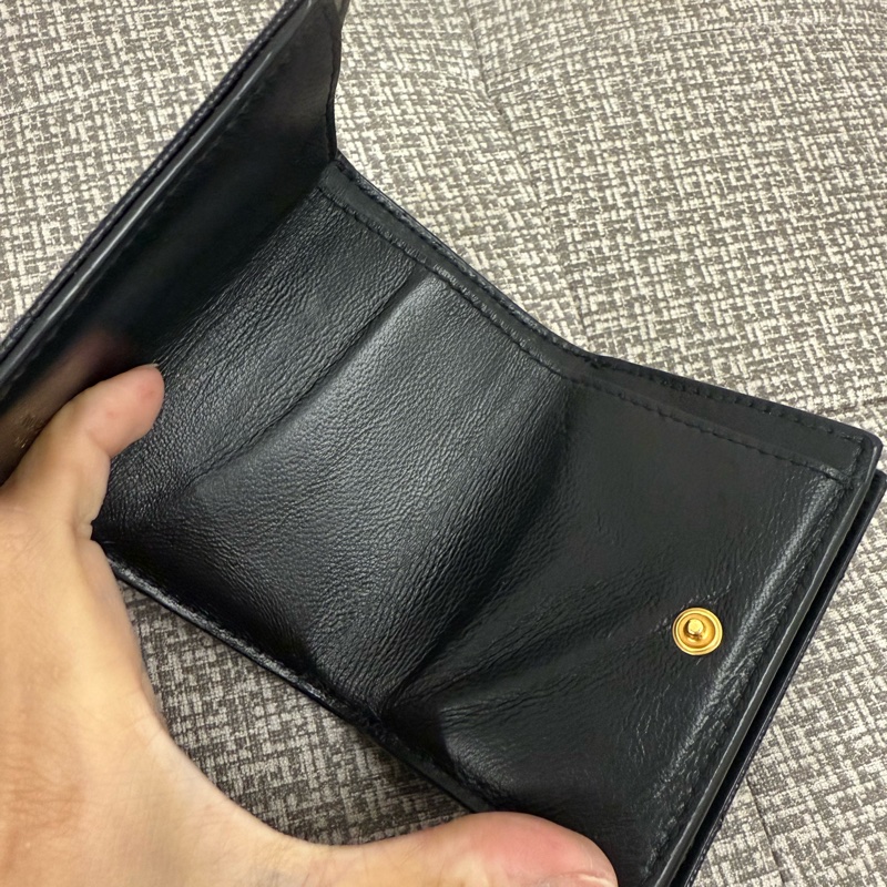 正品 二手 【YSL】Monogram 荔枝皮 皮革 三折開釦 短夾 卡夾 零錢包 黑色 金色-43