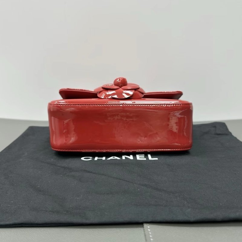 CHANEL 23k山茶花紅色銀扣斜背肩背包20*12*6 99新配件塵袋-2